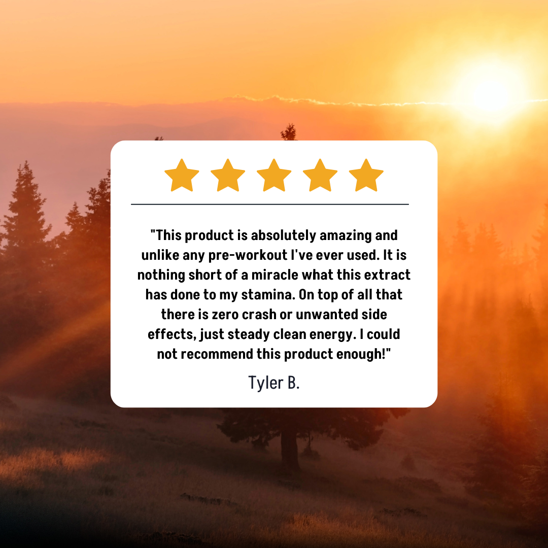 An image of a testimonial for Soulside Clean Energy, a premium organic herbal tincture for natural energy, focus, endurance, athletic performance.