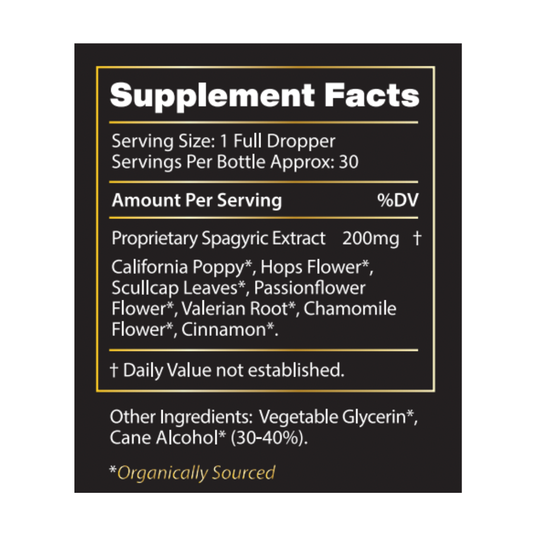 Image of supplement facts for Soulside Sweet Slumber, a premium organic natural herbal sleep aid that actually works, formulated with plants to help you naturally fall asleep and stay asleep.