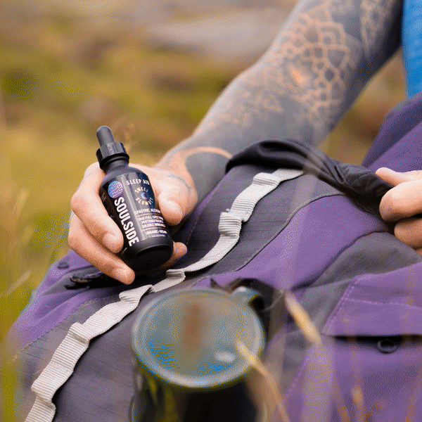 Gif of hikers using Soulside Sweet Slumber, a premium organic natural herbal sleep aid that actually works and helps you fall asleep and stay asleep.